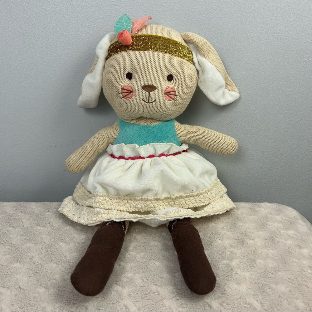Levtex Baby Boho Bunny Rabbit Stuffed Animal Plush Sweater Knit Cream Gold